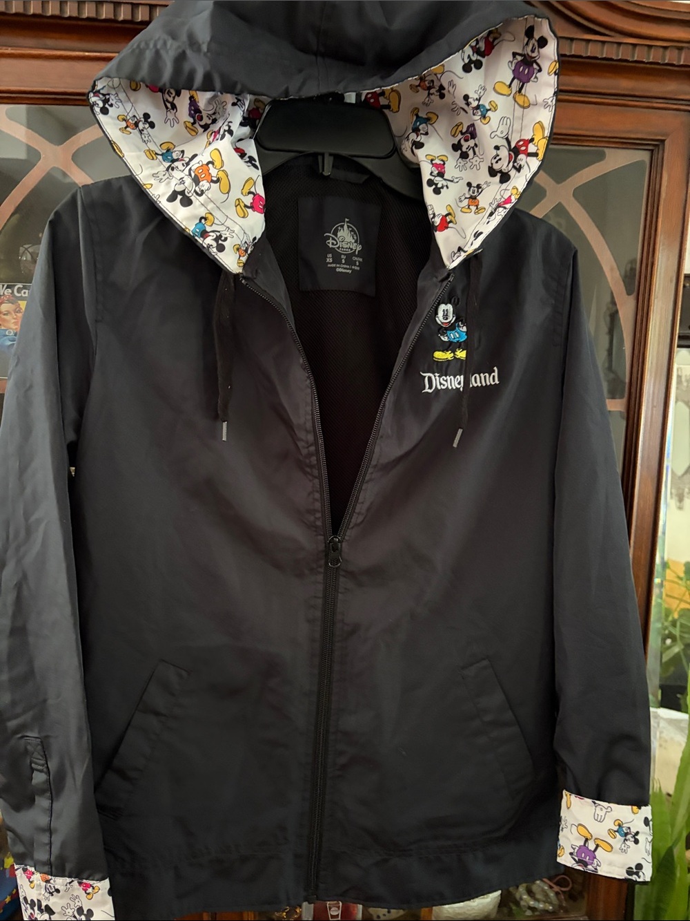 Disney Black Hooded jacket with Mickey Lining in hood and Disneyland Embroidery
